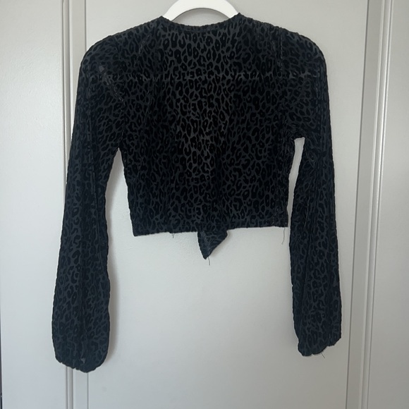 Black leopard print see-through cropped blouse - Small - Picture 2 of 2